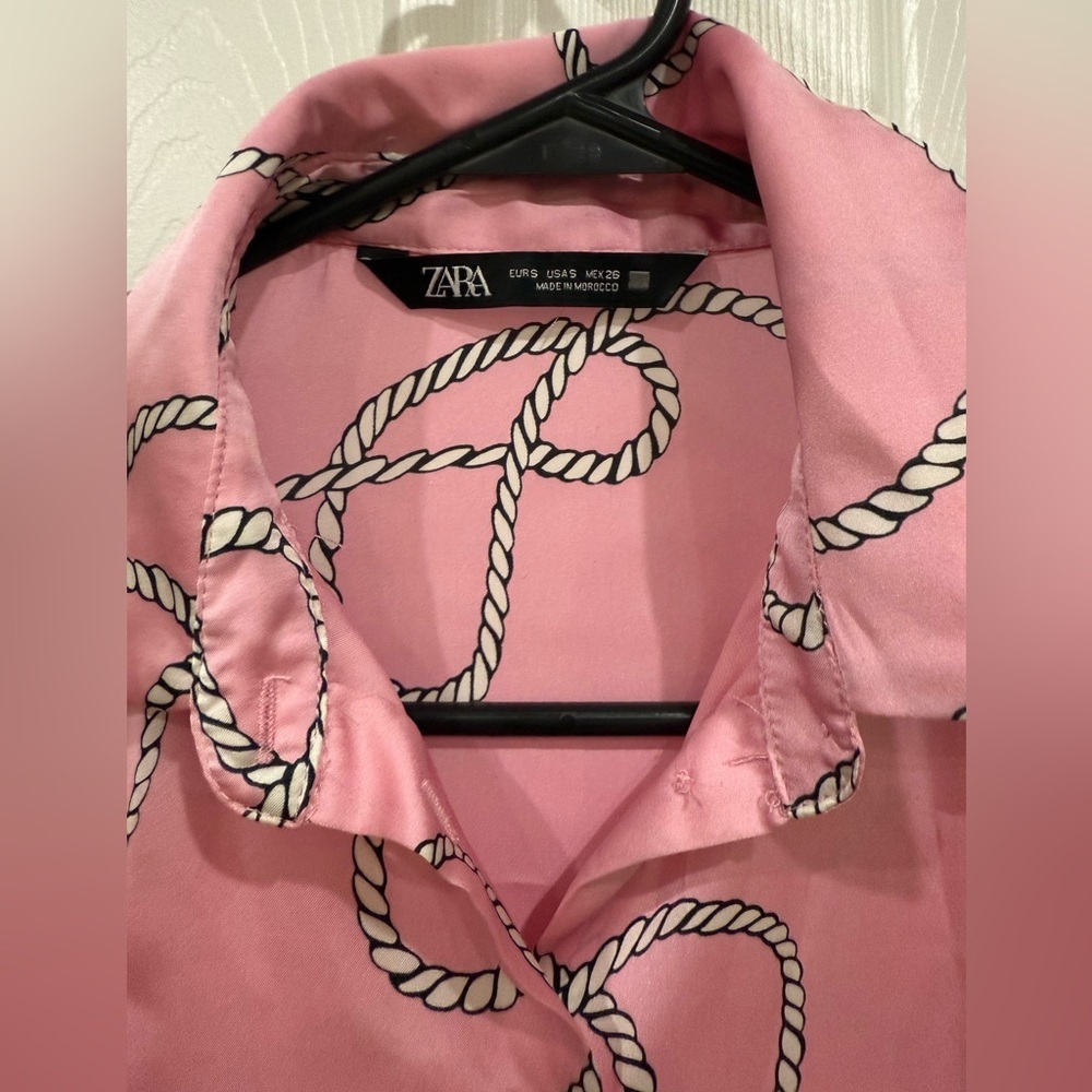 Zara Pink Rope Pattern Satin Shirt - Picture 3 of 11